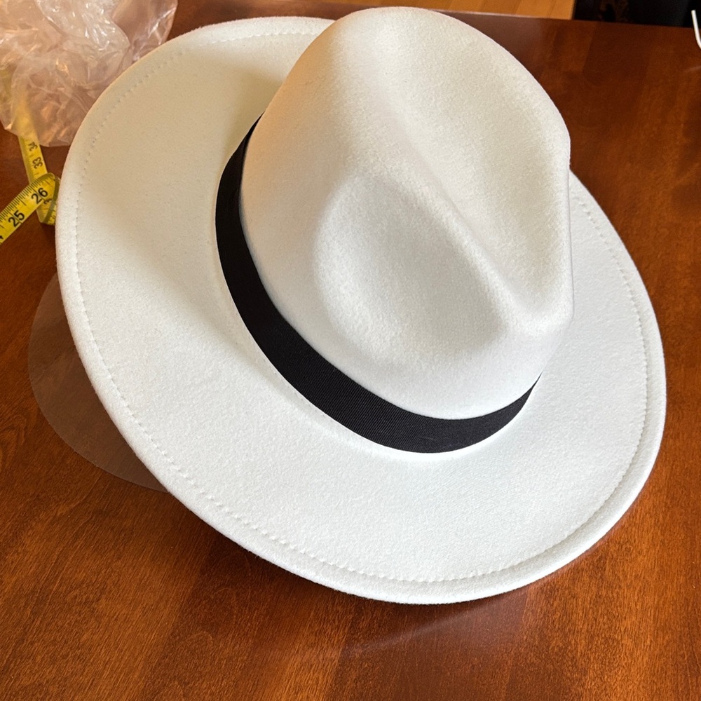 White Fedora Hat with Black Band - Men Accessories